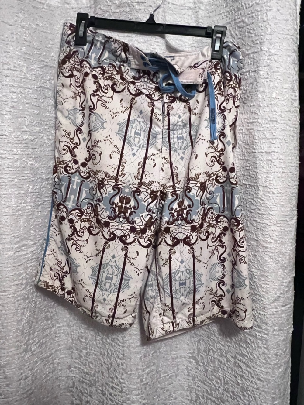 Split Women's Floral Print Board Shorts in White, Light Blue, Brown